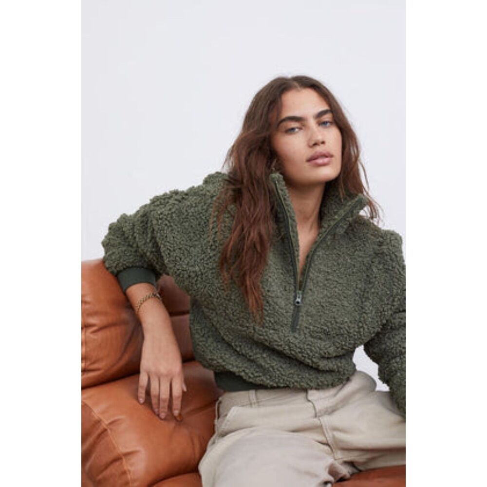 For Love & Lemons Half Zip Cozy Fleece Cropped Pullover